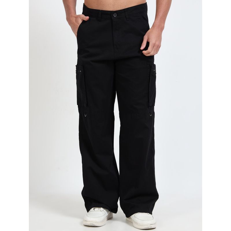 SILISOUL Black Solid Loose Fit Cargo Pant (30)