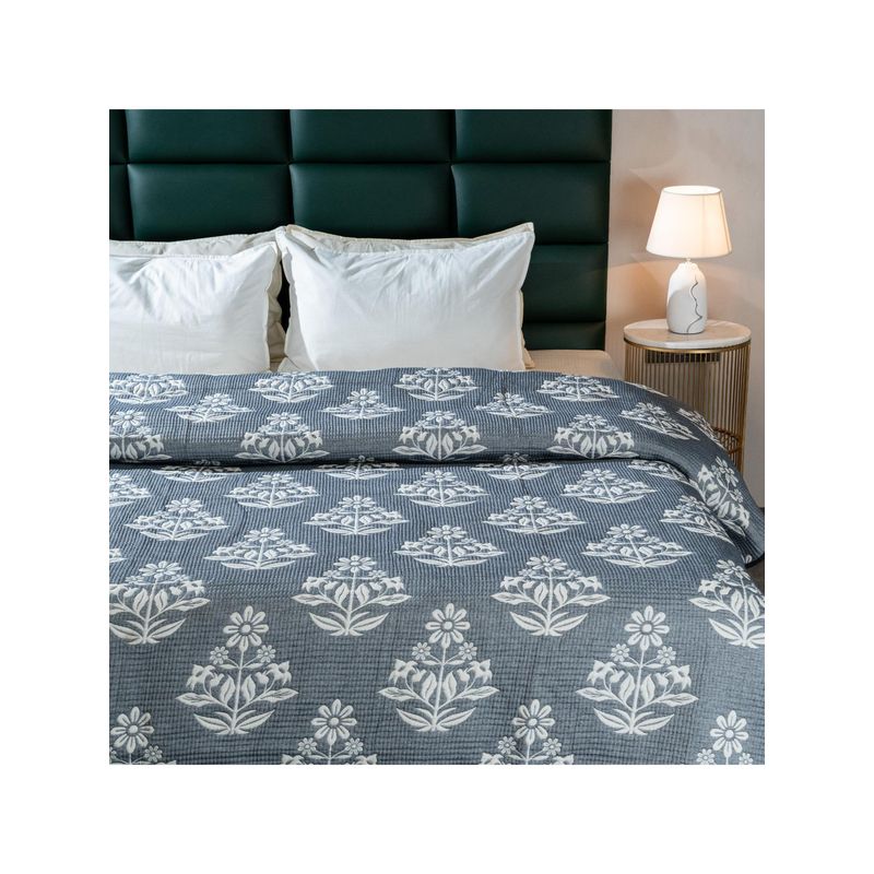 Saral Home Booti All Season Bedspread-Comforter-Quilt with 2 Pillow Cover Blue (Queen)