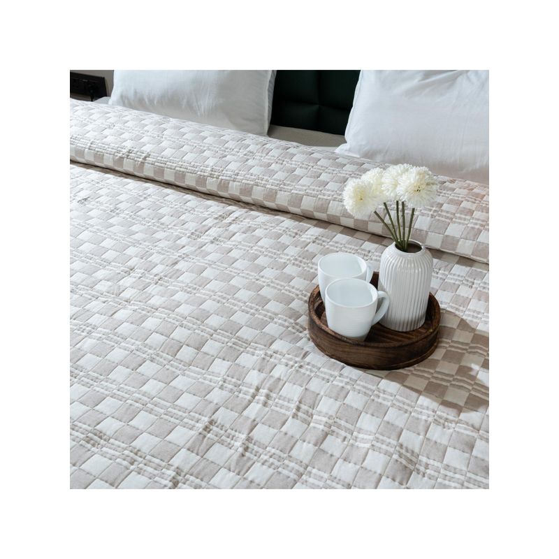 Saral Home Dibbi All Season Bedspread-Comforter-Quilt with 2 Pillow Cover Beige (King)