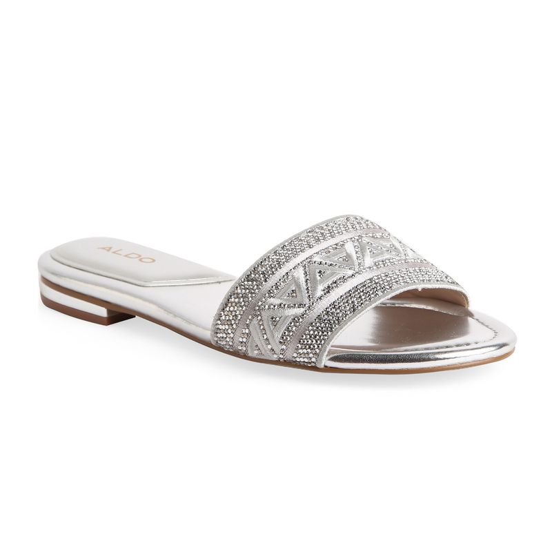 Aldo Ghalia Textile Silver Embellished Sandals (UK 2)