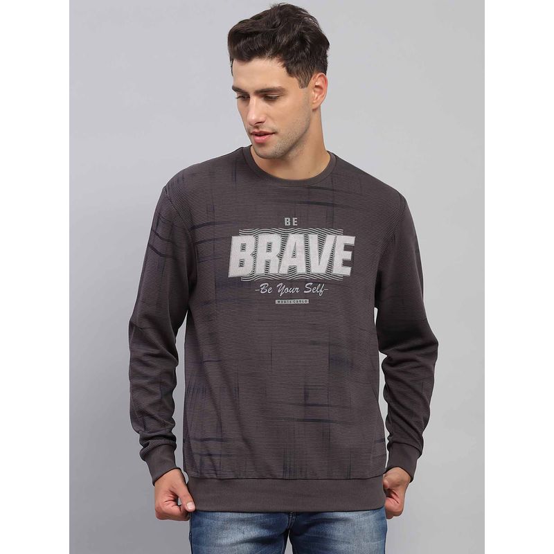 Monte Carlo Mens Charcoal Printed Round Neck Full Sleeve Sweatshirt (S)