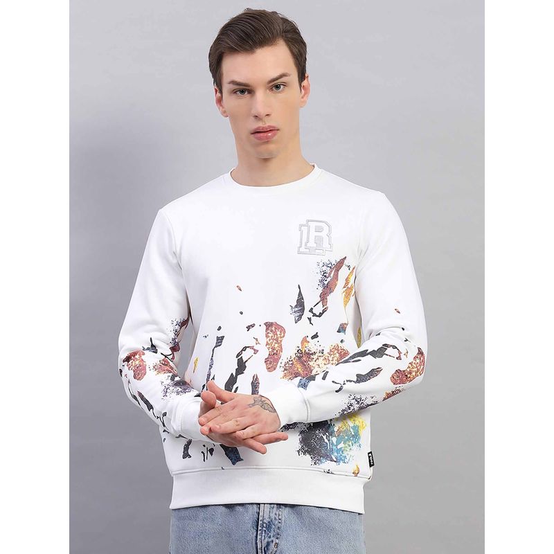 Rock.it From House Of Mens White Printed Round Neck Full Sleeve Sweatshirt (L)