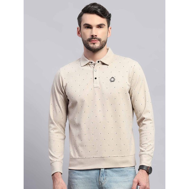 Monte Carlo Mens Beige Printed Collared Neck Full Sleeve Sweatshirt (3XL)