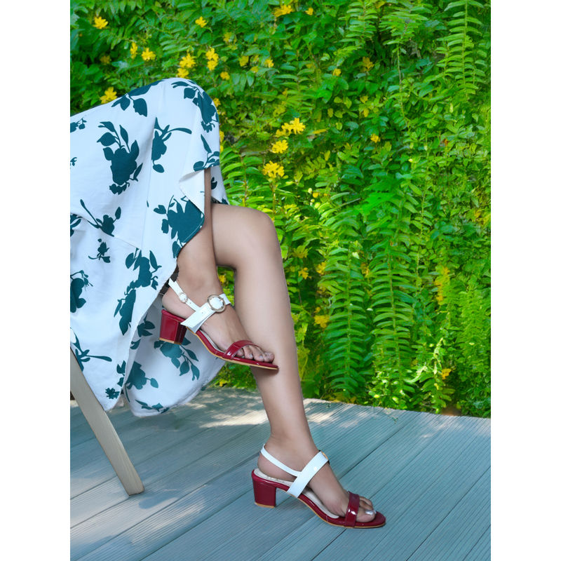 GLAM STORY Maroon Jennifer Strappy Round Toe Block Heels (EURO 36)