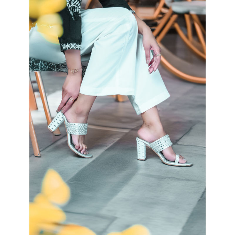 GLAM STORY Afreen White Sandal Heels (EURO 36)