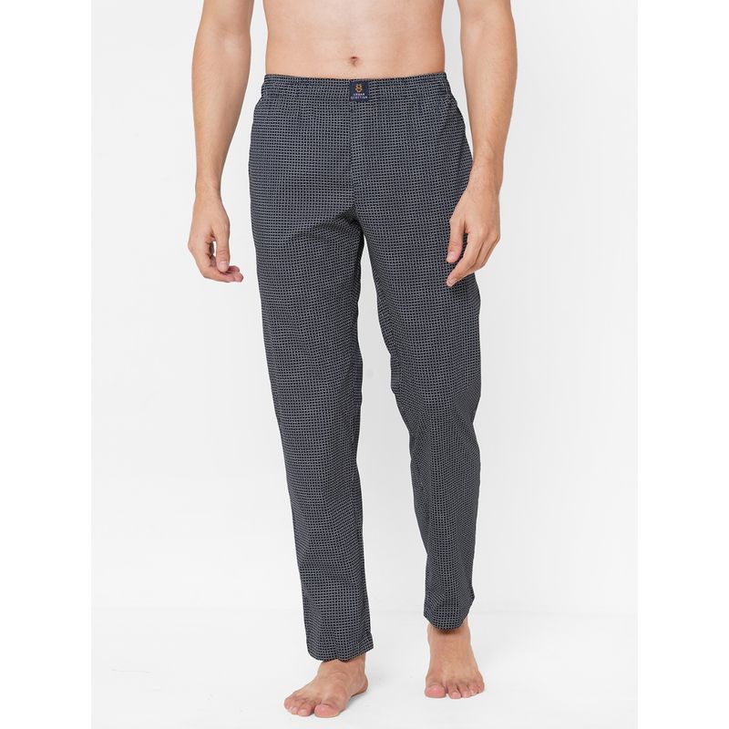 Urban Scottish Mens Navy Blue Pure Cotton Printed Lounge Pants (S)