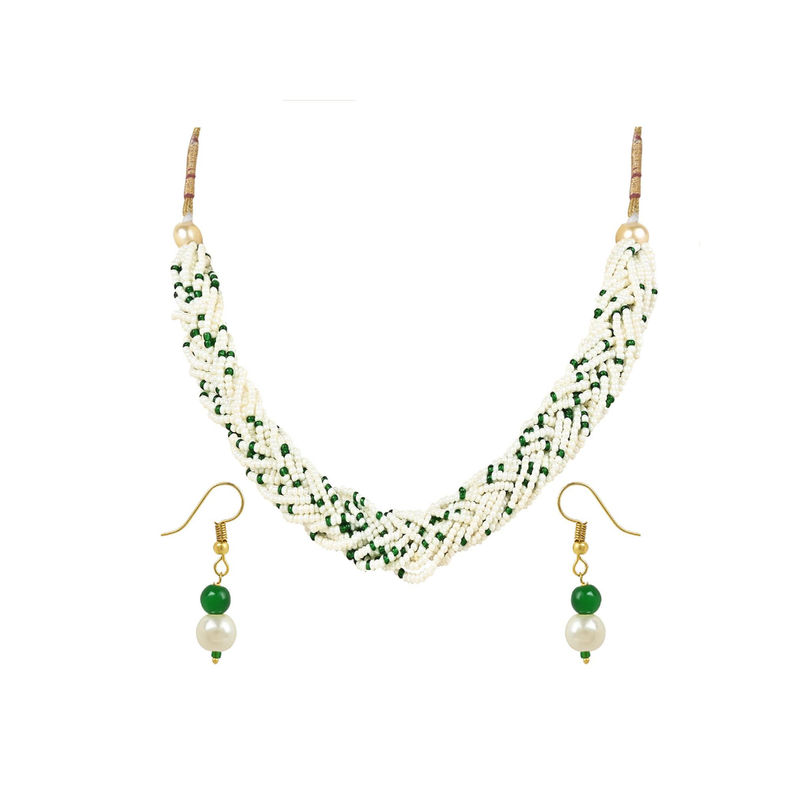 I Jewels Twisted Beaded Choker & Earring Set For Women - Elegant Hand-Woven Necklace ML254W - View #2