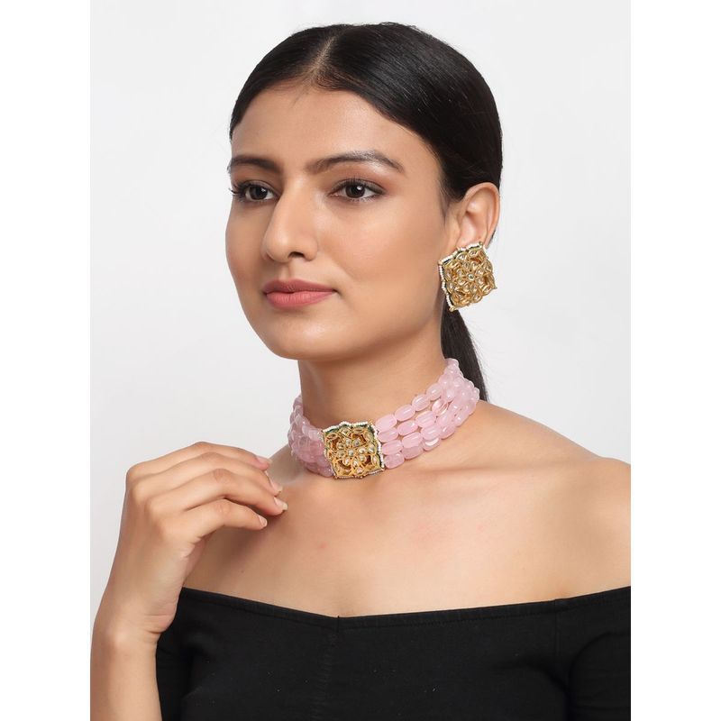 Pink and Kundan Stone Neckpiece- Ruby Raang