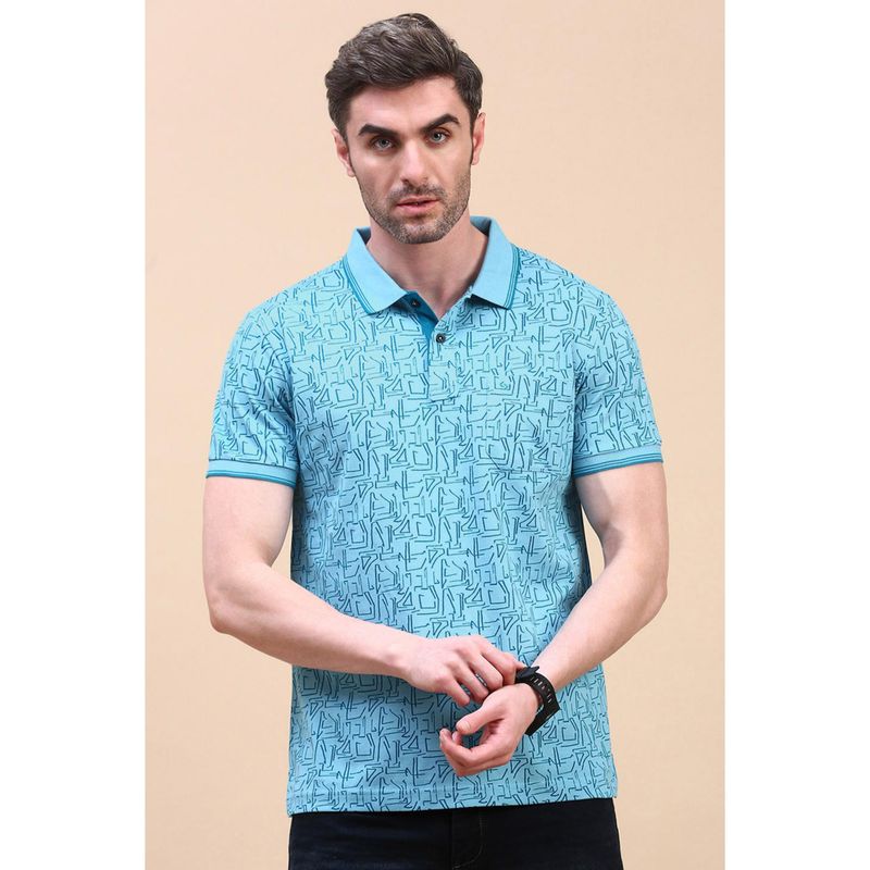 Classic Polo Men Blue Printed Polo T-Shirt (L)
