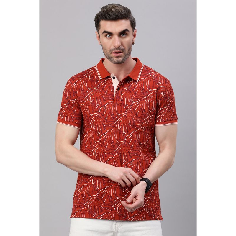 Classic Polo Men Rust Printed Polo T-Shirt (M)