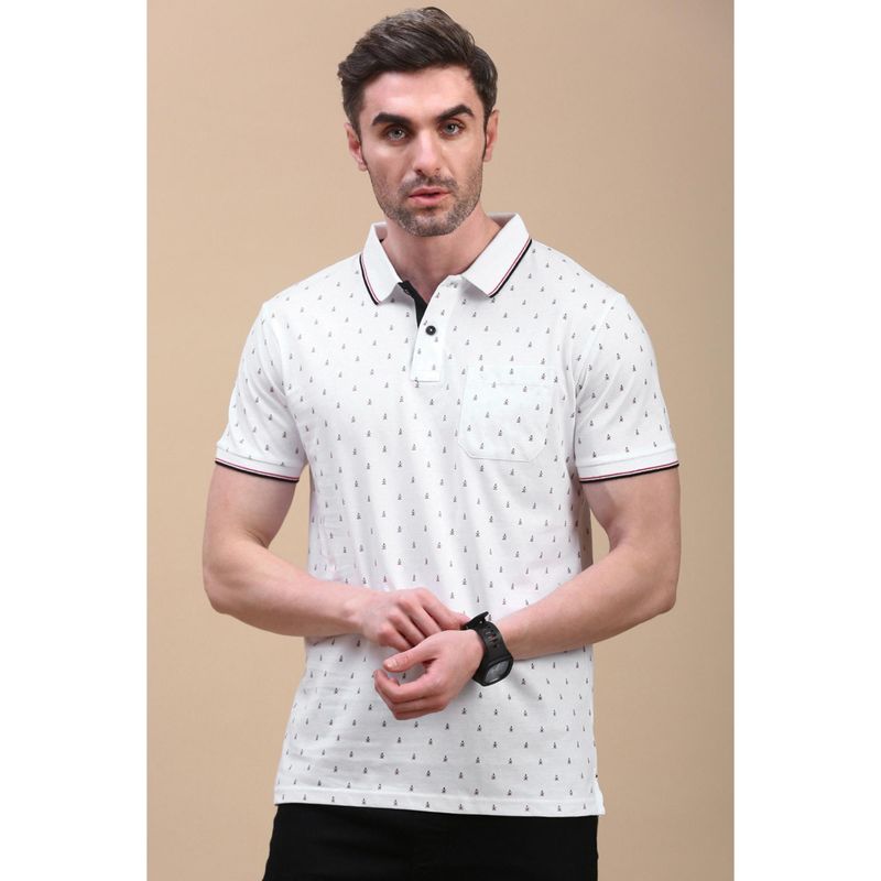 Classic Polo Men White Printed Polo T-Shirt (M)