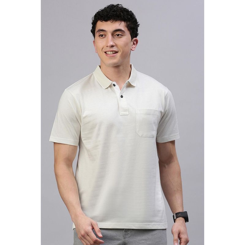 Classic Polo Men Off White Solid Polo T-Shirt (L)