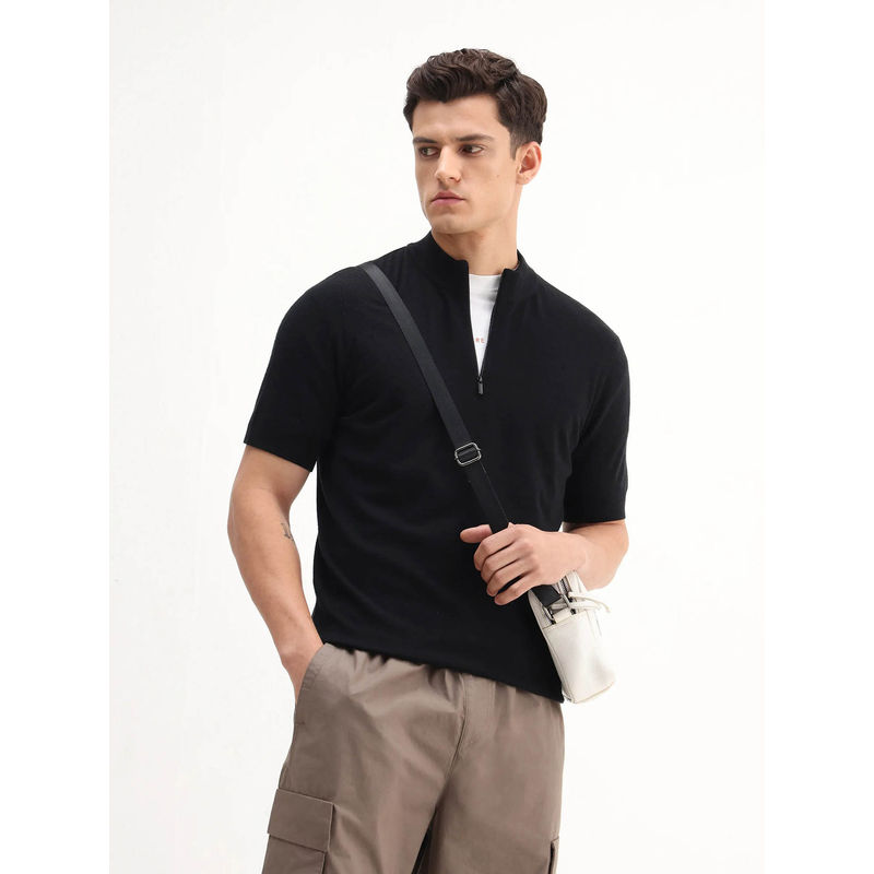 Rare Rabbit Men Black Viscose T-Shirt (XL)