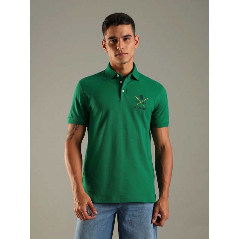 Tommy Hilfiger Men Green Cotton Polo T-Shirt (XL)