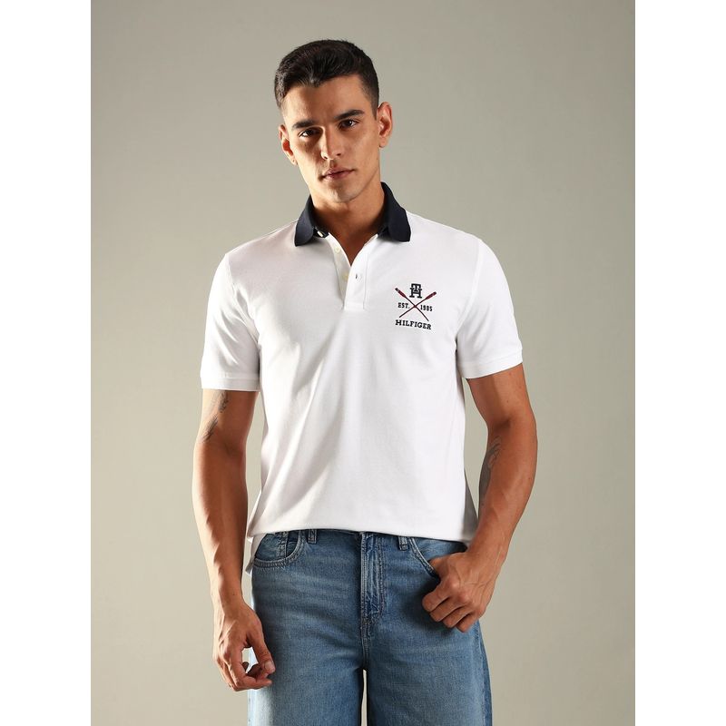 Tommy Hilfiger Men White Cotton Polo T-Shirt (M)