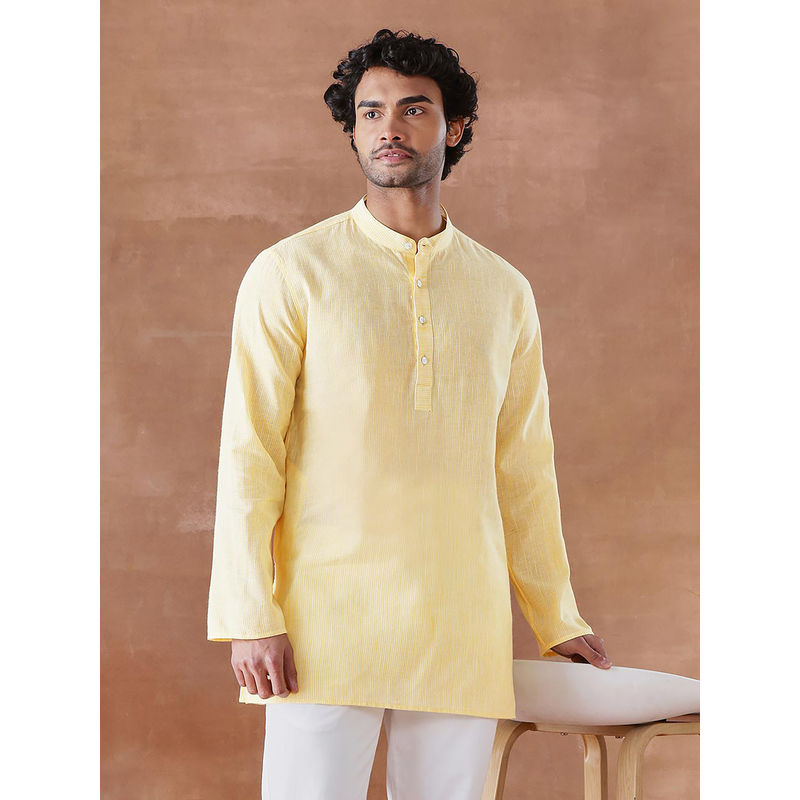 Fabindia Yellow Cotton Stripe Short Kurta (M)