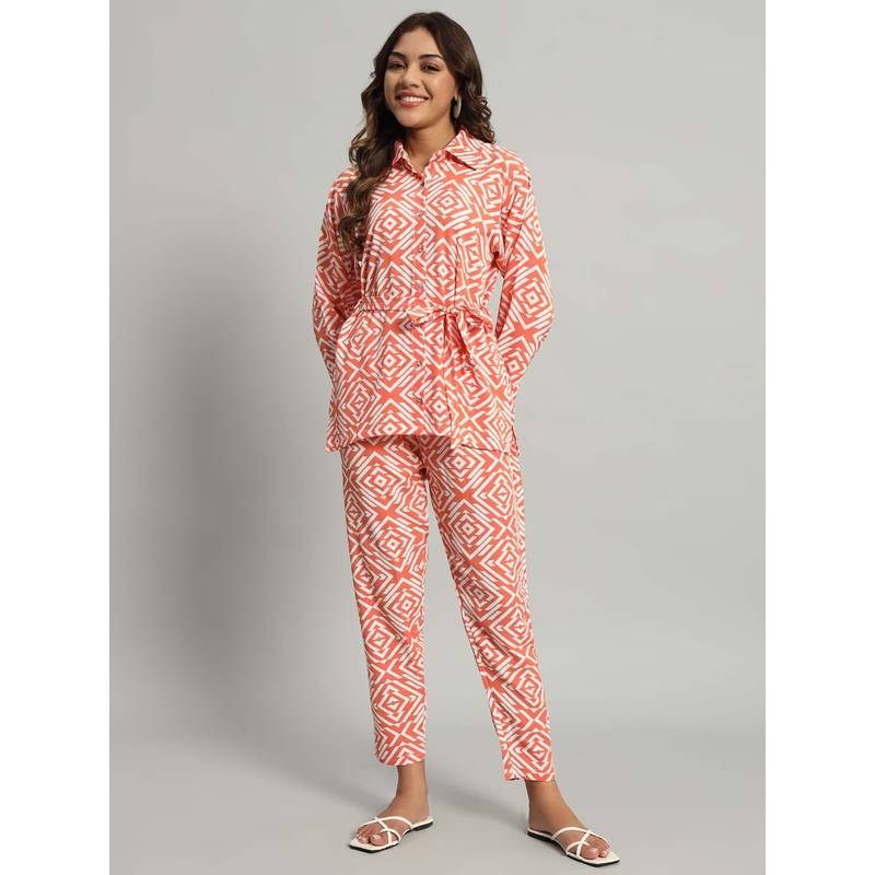 SEPHANI Women Cotton Co-Ord Set Orange (Set of 3) (M)