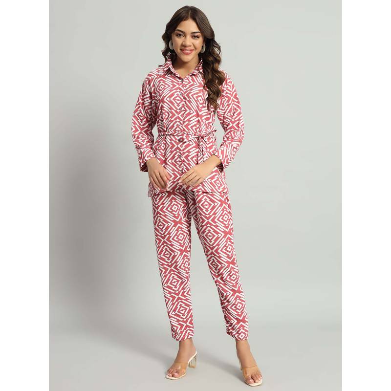 SEPHANI Women Cotton Co-Ord Set Pink (Set of 3) (M)