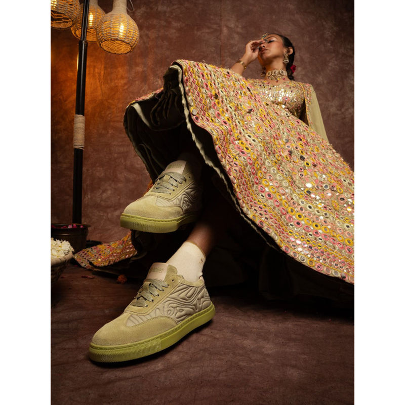 Bacca Bucci Women RANGREZA ETHNIC Sneakers Neem Green & Beige (UK 3)