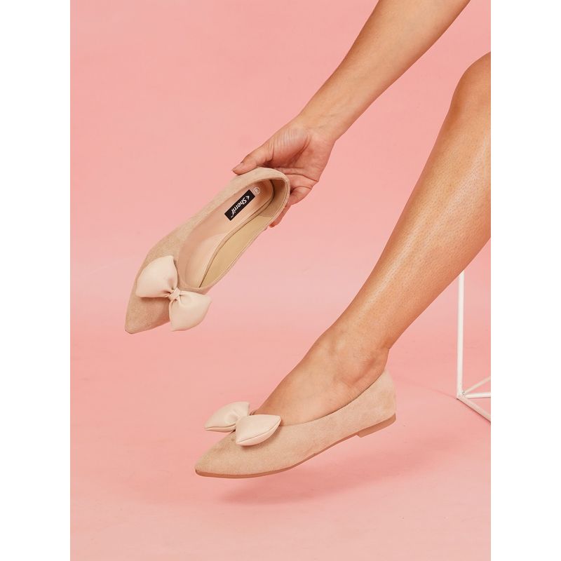 Sherrif Shoes Women Beige Solid Pointed Toe Ballerina (EURO 36)