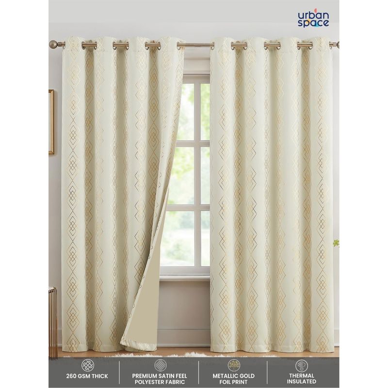 Urban Space Blackout Curtain for Door 7 ft with Eyelets and Tieback 1 Piece-Beige (7x4 feet)