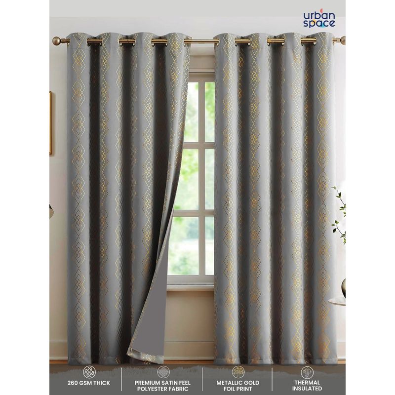 Urban Space Blackout Curtain for Door 7 ft with Eyelets and Tieback 1 Piece-Grey (7x4 feet)