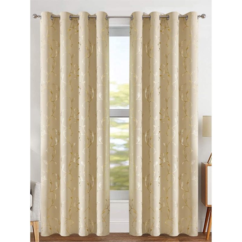 Urban Space Blackout Curtain for Window 5 ft with Eyelets and Tieback 1 Piece-Beige (5x4 feet)