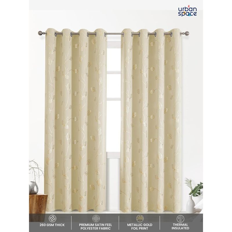 Urban Space Blackout Curtain for Window 5 ft with Eyelets and Tieback 1 Piece-Beige (5x4 feet)