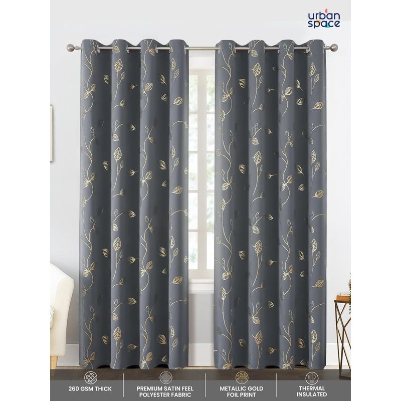 Urban Space Blackout Curtain for Window 5 ft with Eyelets and Tieback 1 Piece-Grey (5x4 feet)