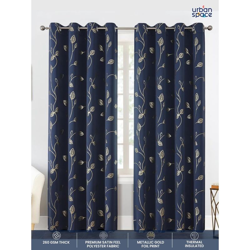 Urban Space Blackout Curtain for Window 5 ft with Eyelets and Tieback 1 Piece-Navy (5x4 feet)