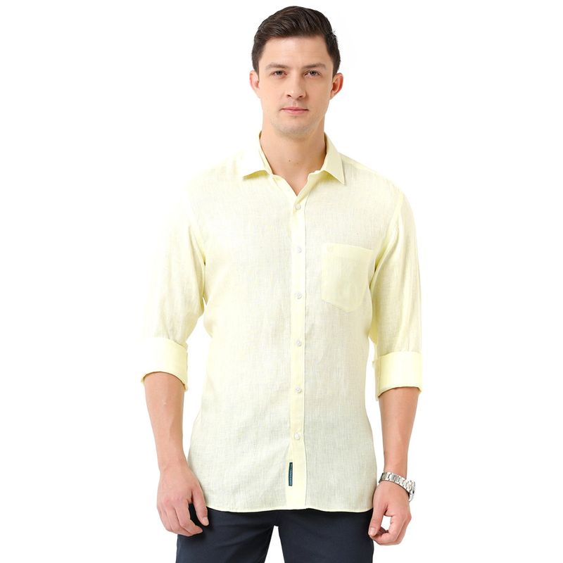 Linen Club Men's Pure Linen Yellow Chambray Regular Fit Full Sleeve Casual Shirt (40)