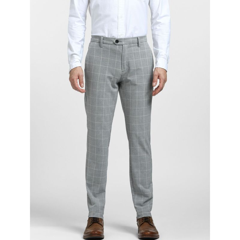 Jack & Jones Grey Mid Rise Check Trousers (32-32)