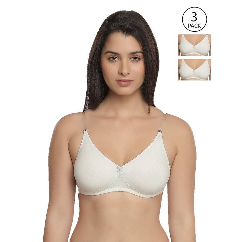 Inner Sense Organic Cotton Antimicrobial Backless Non-Padded Seamless Bras (Pack Of 3)-White (38C)