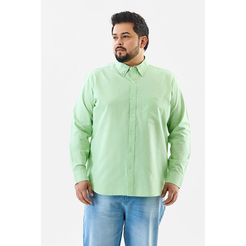 Snitch Light Green Solid Full Sleeves Regular Casual Plus Size Shirt for Men (3XL)