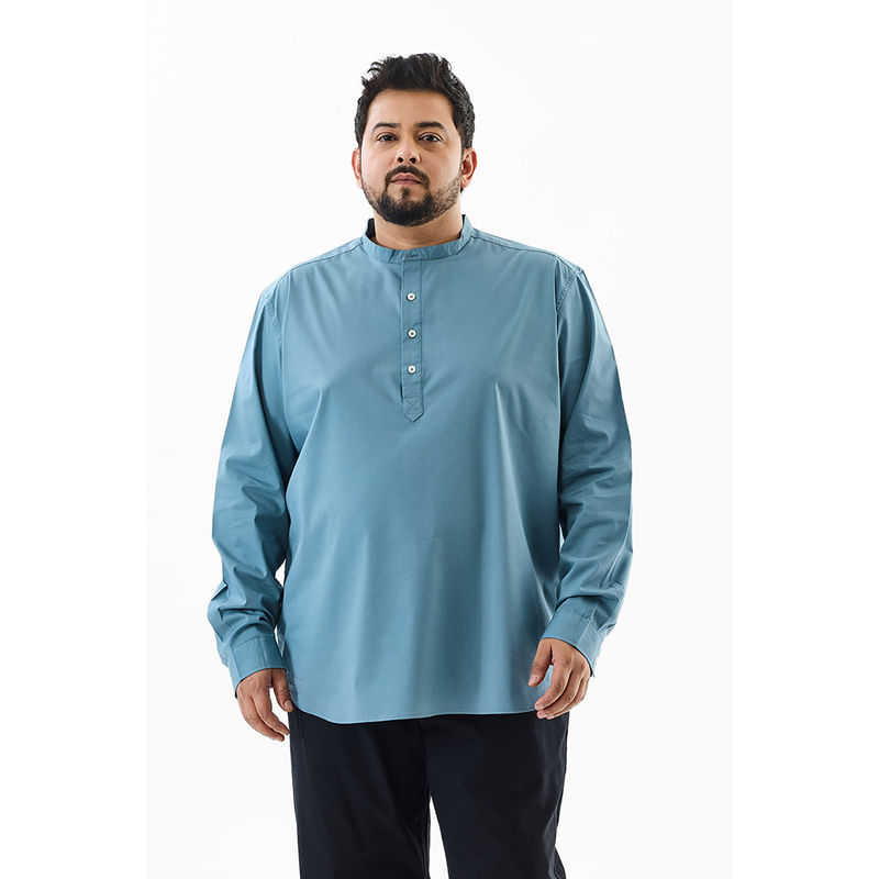 Snitch Blue Solid Full Sleeves Regular Casual Plus Size Kurta Shirt for Men (5XL)