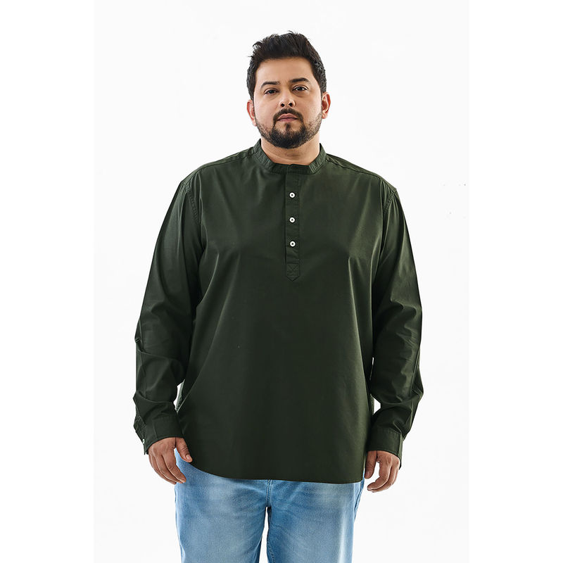 Snitch Olive Solid Full Sleeves Regular Casual Plus Size Kurta Shirt for Men (4XL)
