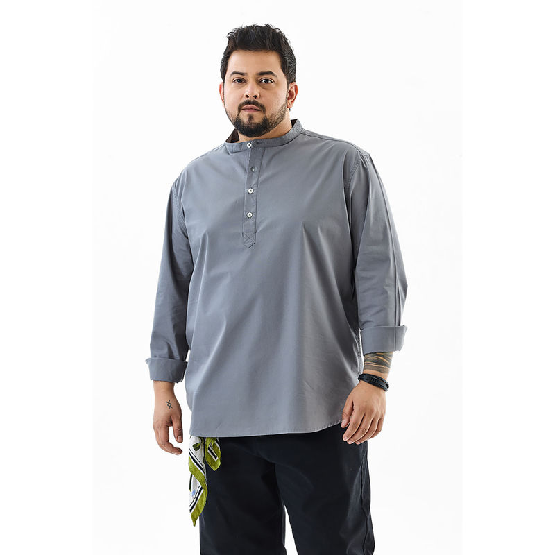 Snitch Grey Solid Full Sleeves Regular Casual Plus Size Kurta Shirt for Men (4XL)