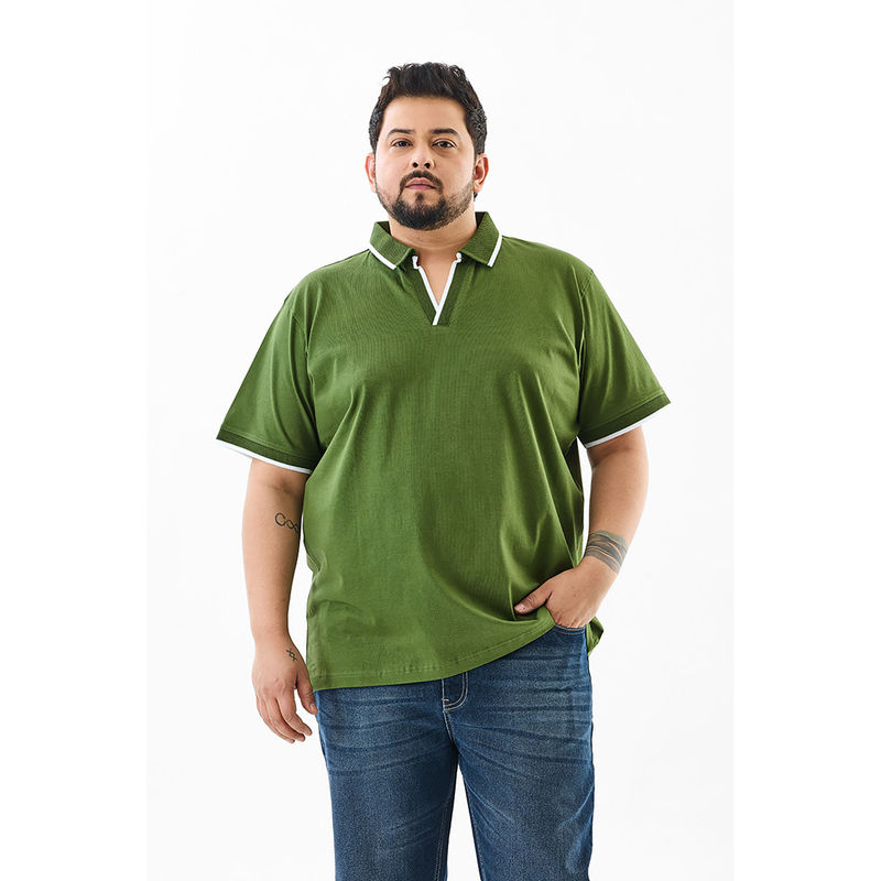 Snitch Olive Solid Half Sleeves Regular Casual Plus Size Polo T-shirt for Men (3XL)