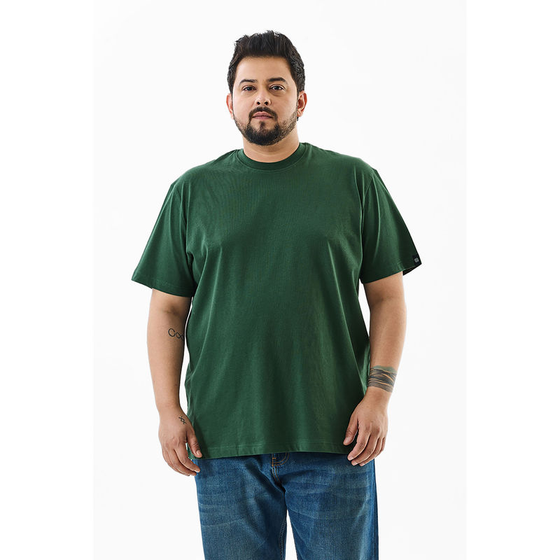 Snitch Dark Green Solid Half Sleeves Regular Casual Plus Size T-Shirt for Men (3XL)