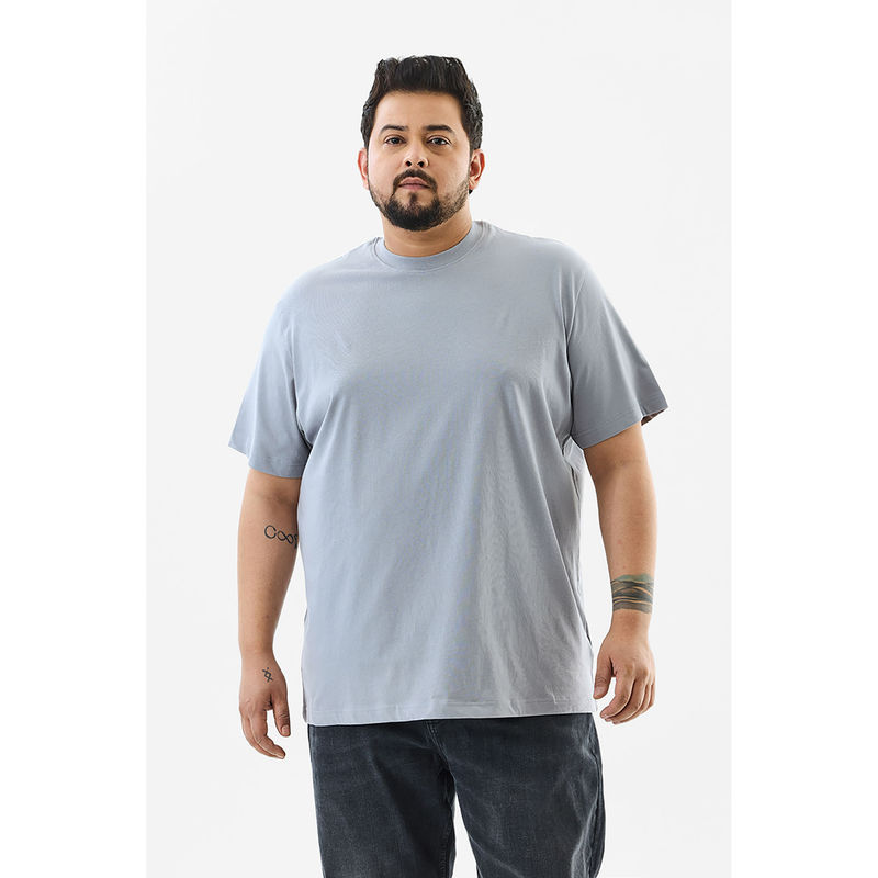 Snitch Light Grey Solid Half Sleeves Regular Casual Plus Size T-Shirt for Men (3XL)