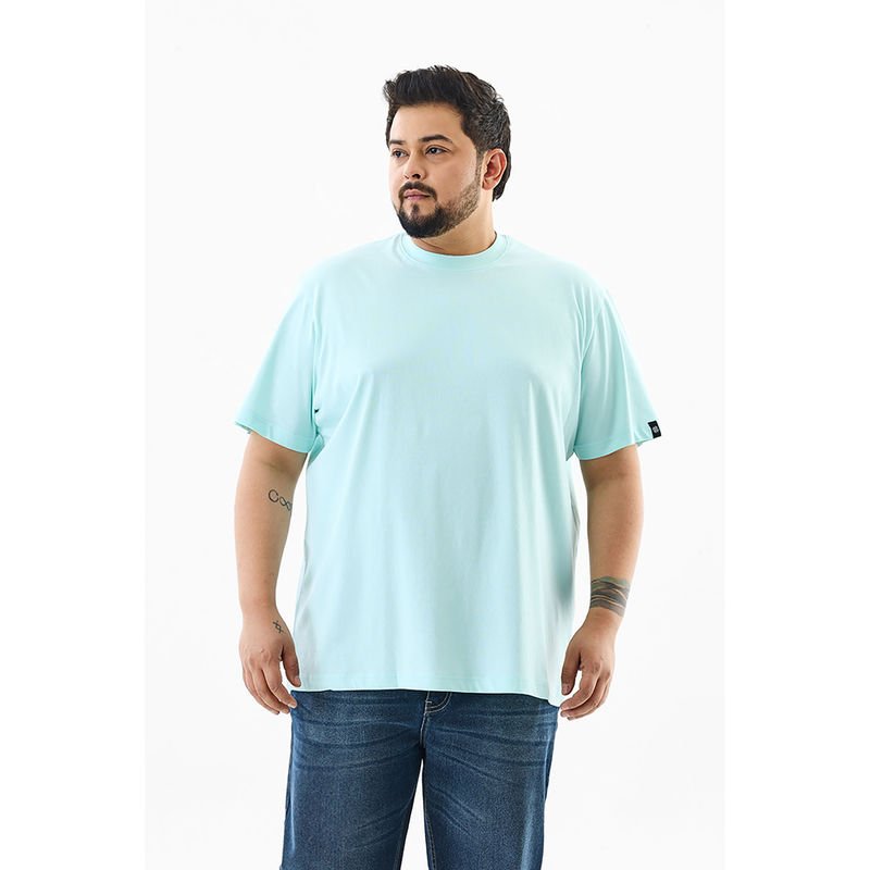 Snitch Light Blue Solid Half Sleeves Regular Casual Plus Size T-Shirt for Men (5XL)