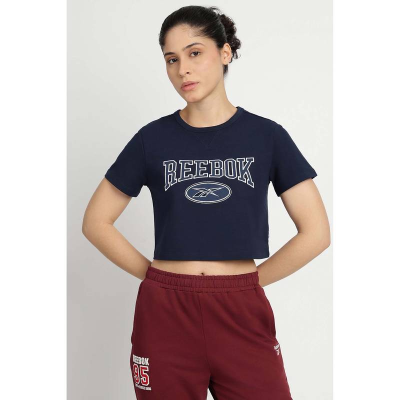 Reebok Women Navy Blue T-Shirt (XS)