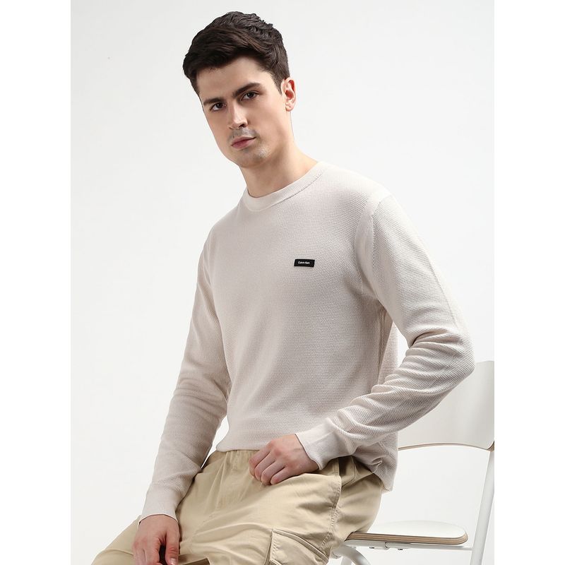 Calvin Klein Solid Regular Fit Cotton Sweater (S)