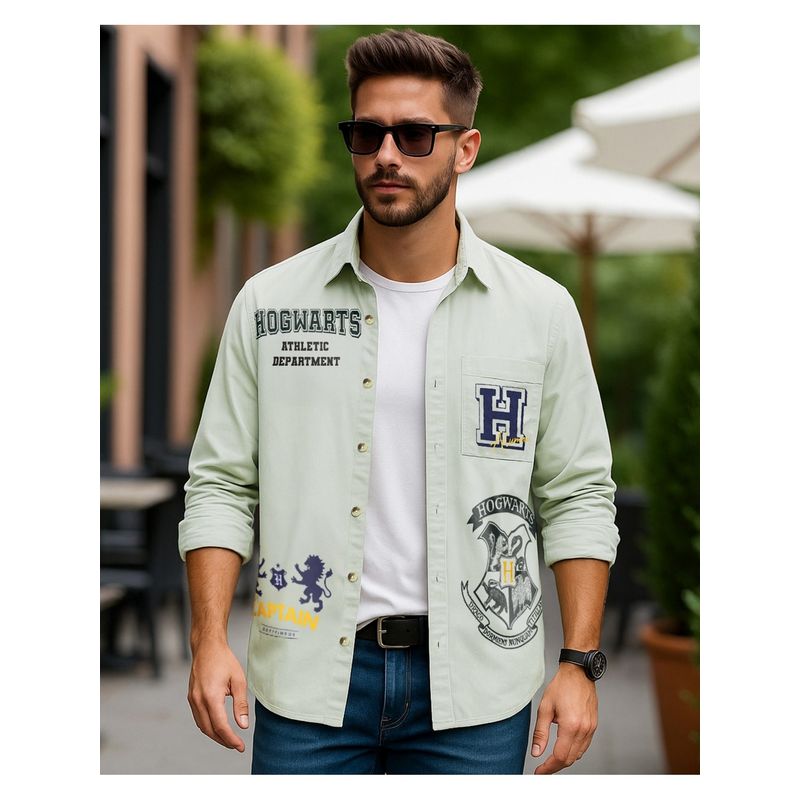 Bewakoof Harry Potter Men's Green Graphic Printed Shirt (L)