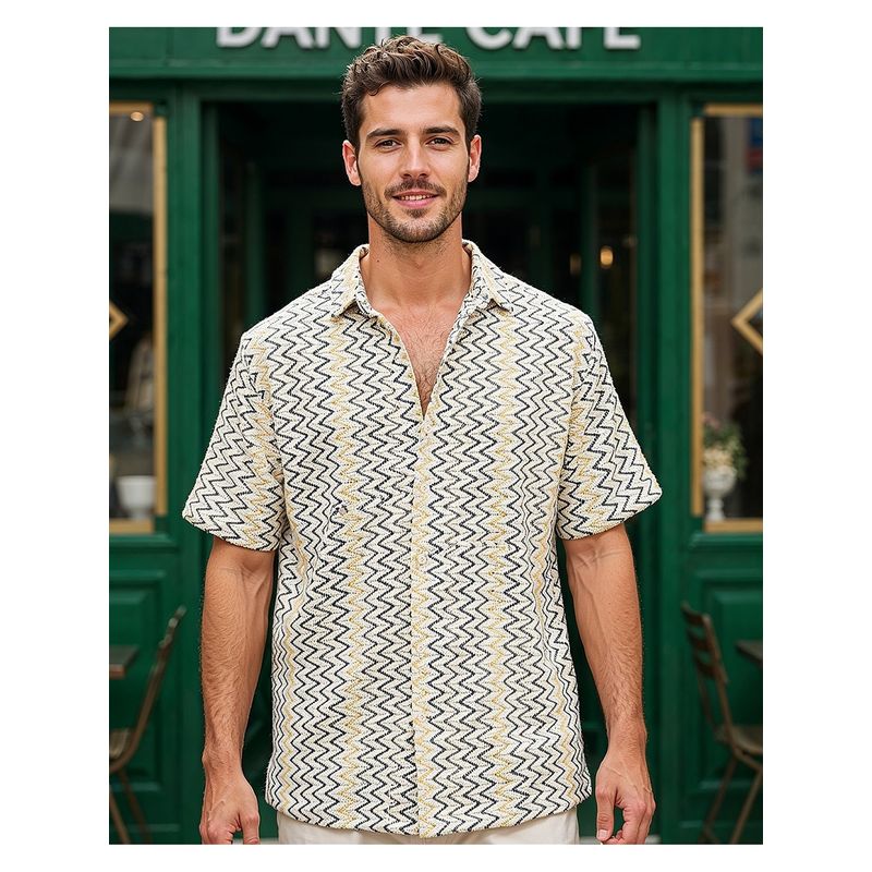 Bewakoof Men's Off White Textured Oversized Shirt (M)