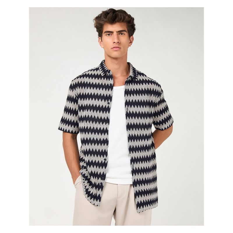 Bewakoof Men's Jet Black Textured Oversized Shirt (S)