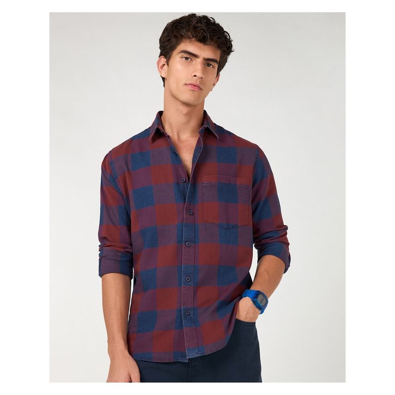 Bewakoof Men's Bold Red & Navy Blue Checked Shirt (M)