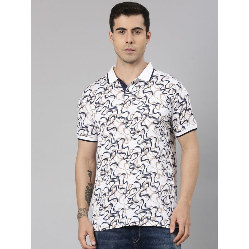 Classic Polo Men'S White Slim Fit All-Over Print Cotton Polo T-Shirt (M)