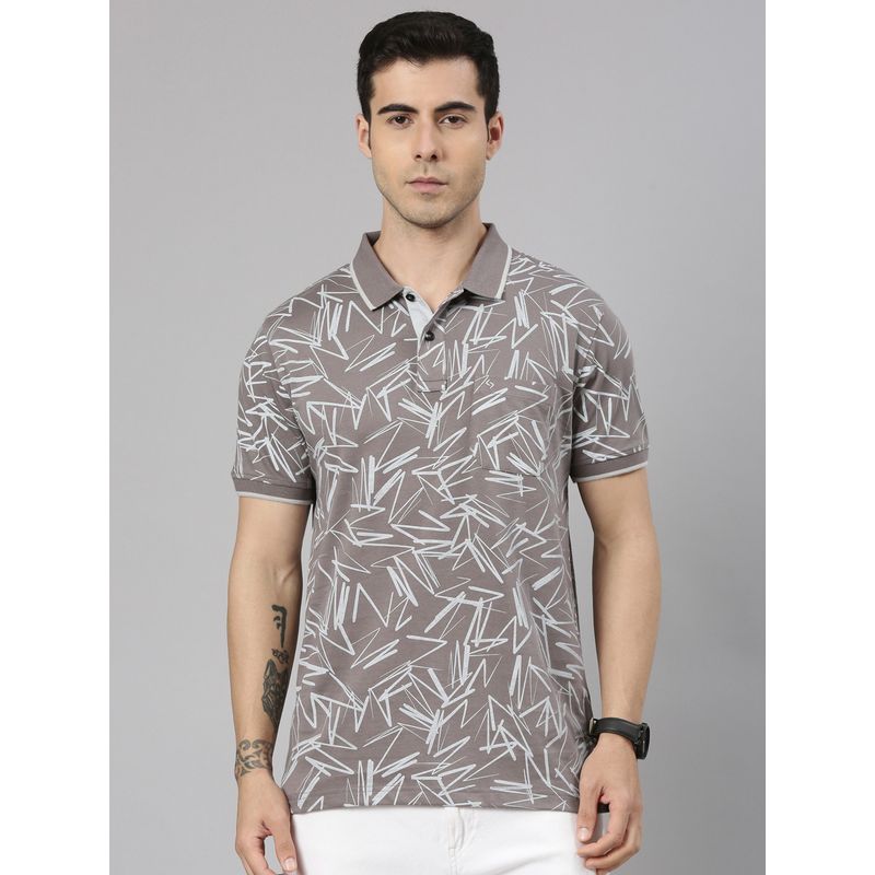 Classic Polo Men'S Dark Grey Slim Fit All-Over Print Cotton Polo T-Shirt (M)