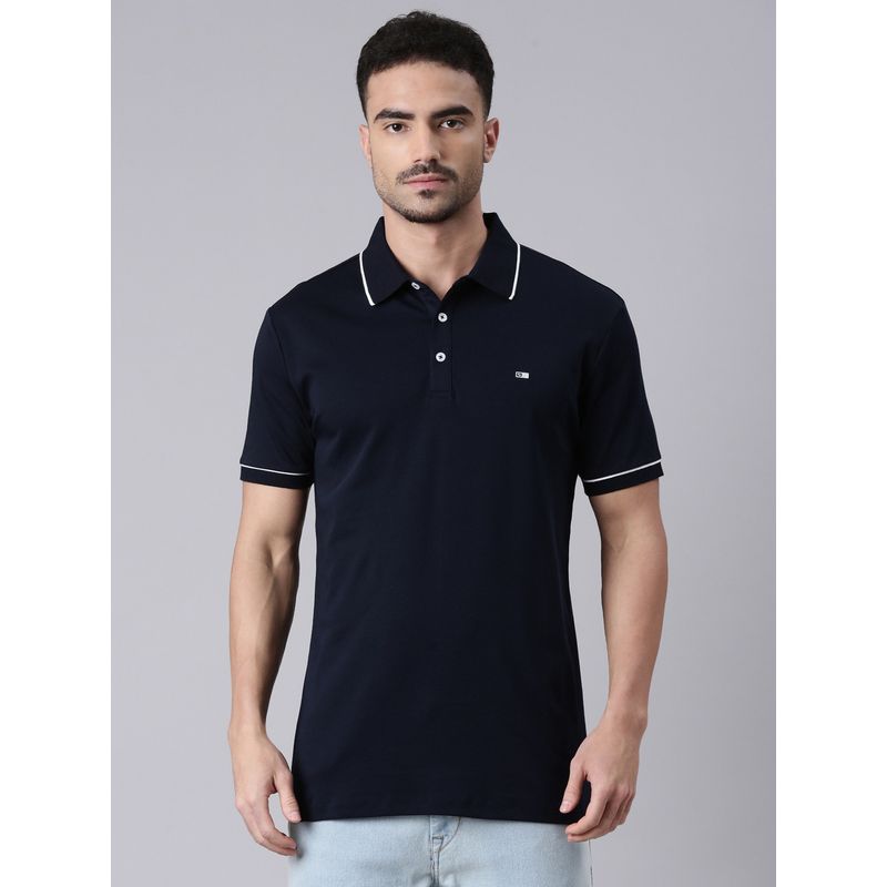 Classic Polo Men'S Navy Blue Slim Fit Solid Cotton Polo T-Shirt (M)